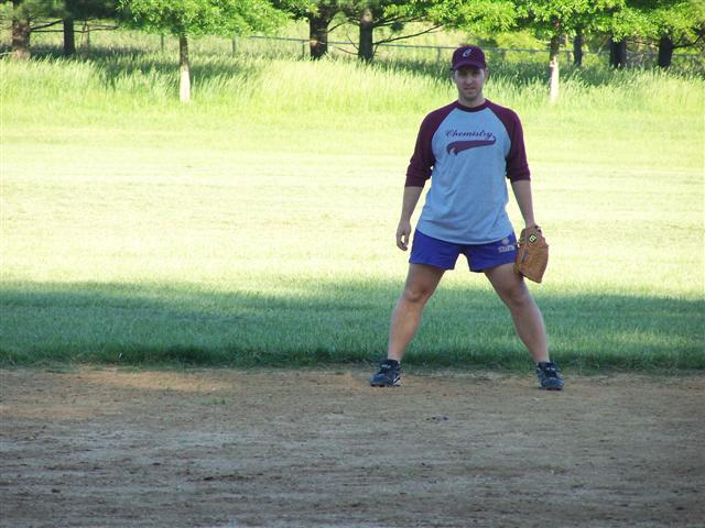 Dinis preparing at shortstop before the pitch